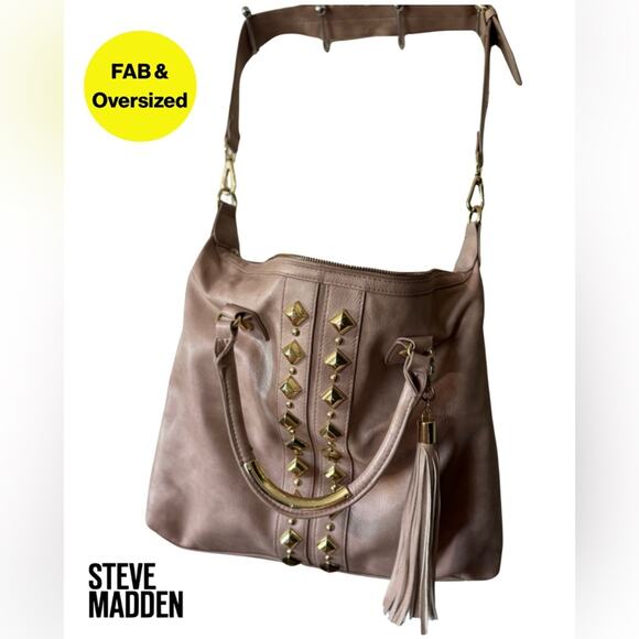 STEVE MADDEN🌟 Mauve with Gold Studs Oversized Boho Shoulder and Handle Bag - Picture 1 of 16